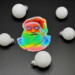 Cool Christmas holografischer Vinylsticker Motiv Santa mit Sonnenbrille | handgemachter Weihnachtsaufkleber
