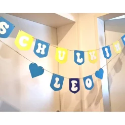 Coole Girlande zum Einschulung in Blau - Gelb Tönen/Personalisierbar mit Name/Buchstaben und Zahlen Girlande