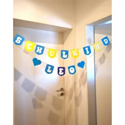 Coole Girlande zum Einschulung in Blau - Gelb Tönen/Personalisierbar mit Name/Buchstaben und Zahlen Girlande