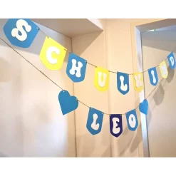 Coole Girlande zum Einschulung in Blau - Gelb Tönen/Personalisierbar mit Name/Buchstaben und Zahlen Girlande