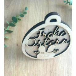 3D Anhänger für Ostern aus Holz in Osterhasenform personalisiert mit Name als kleines Geschenk, Holzanhänger Ostern