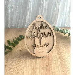 3D Anhänger für Ostern aus Holz in Osterhasenform personalisiert mit Name als kleines Geschenk, Holzanhänger Ostern