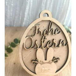 3D Anhänger für Ostern aus Holz in Osterhasenform personalisiert mit Name als kleines Geschenk, Holzanhänger Ostern