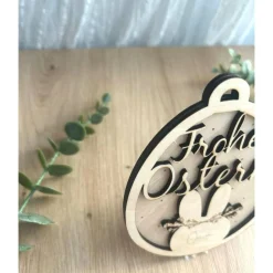 3D Anhänger für Ostern aus Holz in Osterhasenform personalisiert mit Name als kleines Geschenk, Holzanhänger Ostern
