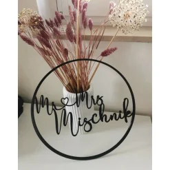 3D Deko Ring individualisierbar mit 2 Namen oder Familie, Mr & Mrs ideal für Hochzeit, Taufe, Einzug, Umzug, Dekoration