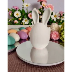 3D Druck Hasen Teelichthalter, Minimalistisches Deko-Ei mit Schleife, Modernes Oster-Windlicht, Geschenk für Frühlings-F