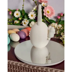 3D Druck Hasen Teelichthalter, Minimalistisches Deko-Ei mit Schleife, Modernes Oster-Windlicht, Geschenk für Frühlings-F