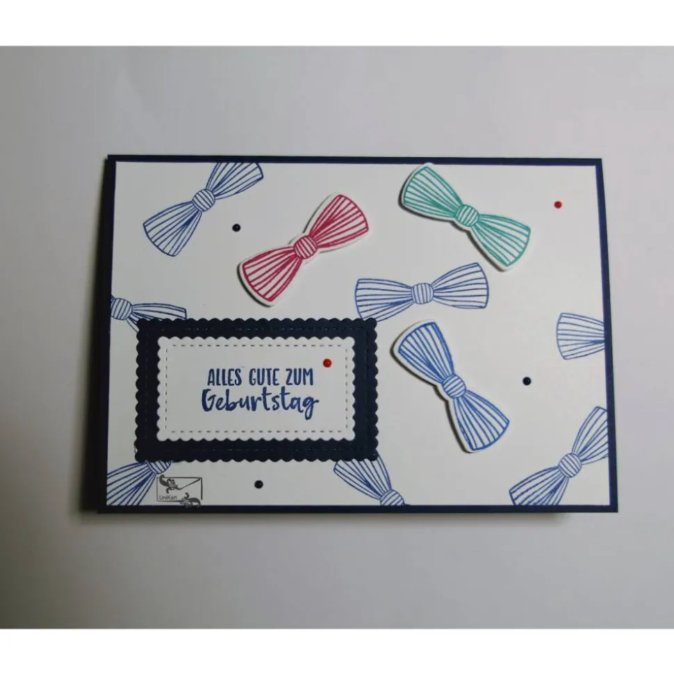 3D Geburtstagskarte für Männer mit Fliege und Grußtext Blau,Rot,Grün  Handarbeit Stampin Up!