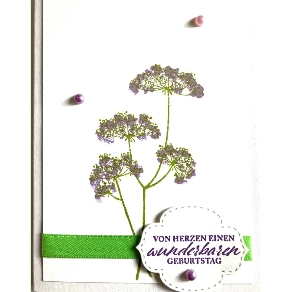 3D Geburtstagskarte  Grün/Flieder/Weiß Handgefertigt mit Stampin'Up! Unikat