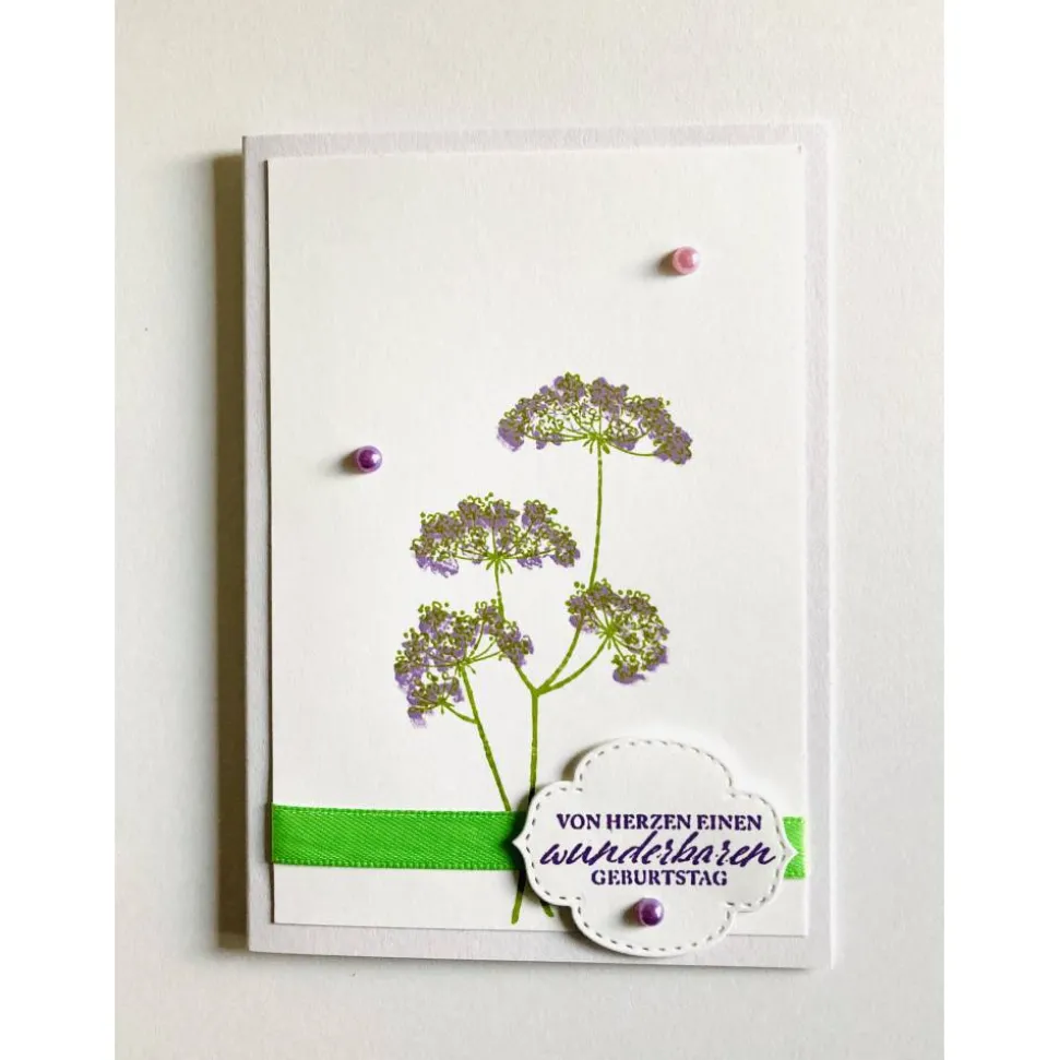 3D Geburtstagskarte  Grün/Flieder/Weiß Handgefertigt mit Stampin'Up! Unikat