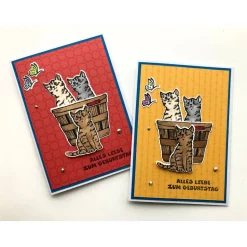 3D Geburtstagskarte mit Katzen und Schmetterlingen