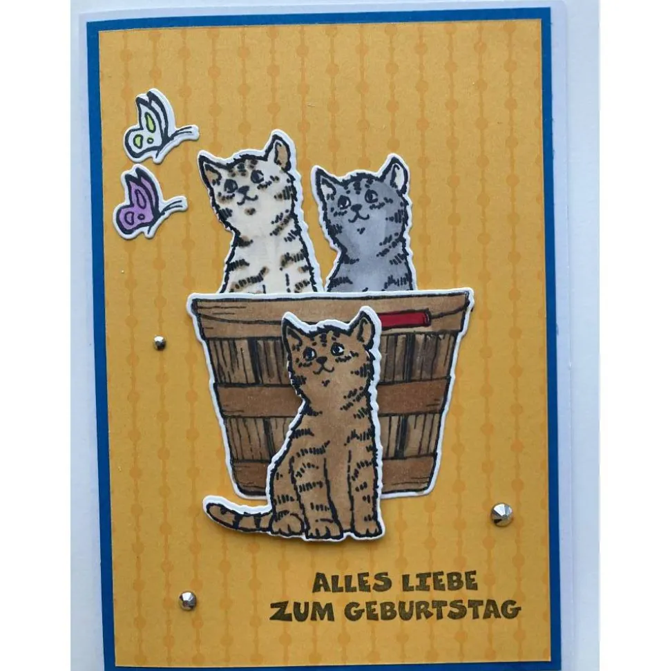 3D Geburtstagskarte mit Katzen und Schmetterlingen