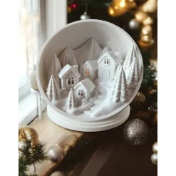 3D gedruckte Schneekugel mit Winterdorf Szene , PLA Deko-Objekt , Weihnachtsgeschenk , für LED-Beleuchtung