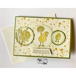 3D Glückwunschkarte zu Ostern mit Grusstext und Huhn Handgefertigt