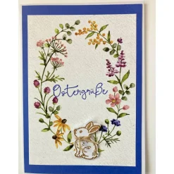 3D Glückwunschkarte zu Ostern Florales Design Blau, bunt Handgefertigt A6 Hochformat