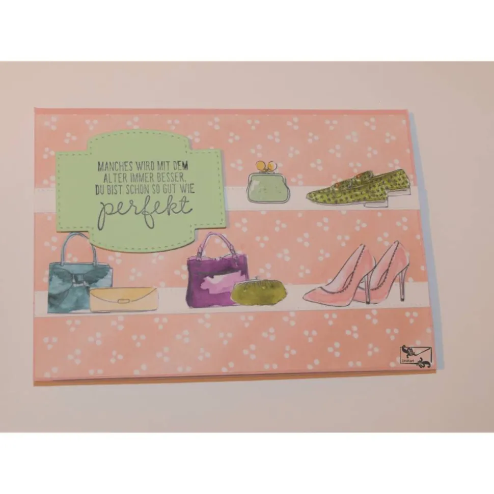 3D Muttertagskarte  Geburtstagskarte Glückwunschkarte in Rosa mit Schuhen, Parfüm,ect. Handgefertigt Stampin'Up! Un