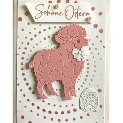 3-D Osterkarte Umschlag "Schöne Ostern" Schäfchen Handarbeit