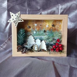 3D Weihnachtsbild mit Beleuchtung – Einzigartige Holzrahmen Dekoration