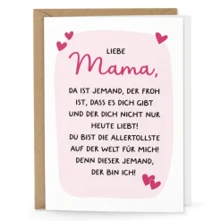 Danke Karte für Mama | Hochwertige Klappkarte mit Umschlag | Liebevolle Botschaft für Muttertag & Geburtstag