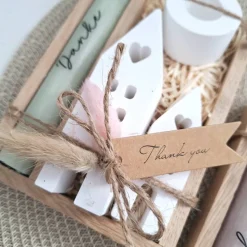Danke Kerzenset kleines Dankeschön Danke für alles mit Häuser / Lichthäuser Kerzenhalter rund Stabkerze Schriftzug mit H
