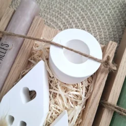 Danke Kerzenset kleines Dankeschön Danke für alles mit Häuser / Lichthäuser Kerzenhalter rund Stabkerze Schriftzug mit H