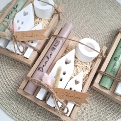 Danke Kerzenset kleines Dankeschön Danke für alles mit Häuser / Lichthäuser Kerzenhalter rund Stabkerze Schriftzug mit H