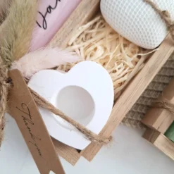 Danke Kerzenset kleines Dankeschön Danke für alles Dekoherz Kerzenhalter Herz Geschenkset Stabkerze Schriftzug mit Holzb