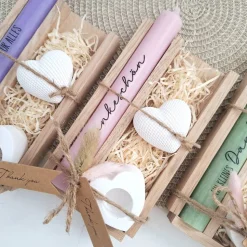 Danke Kerzenset kleines Dankeschön Danke für alles Dekoherz Kerzenhalter Herz Geschenkset Stabkerze Schriftzug mit Holzb