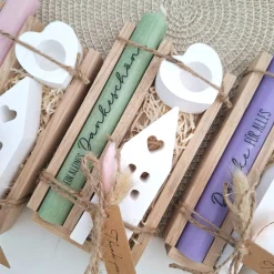 Danke Kerzenset kleines Dankeschön Danke für alles Geschenkset Haus / Lichthaus Kerzenhalter Herz Stabkerze Schriftzug m