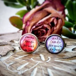 Danke Ohrringe und Ringe Cabochonschmuck verschiedene Fassungen Danke, dass du für mich da bist