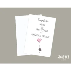 Dankeskarte für Lehrerin mit Mini Steinbild & Umschlag – Kieselstein Vogel Unikat