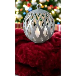 3D-Druck LED Windlicht Kugel – Modernes Rauten-Design – Set oder Einzeln – 10cm, 12,5cm, 15cm –Weißes Stimmungslicht aus