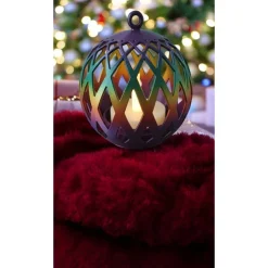 3D-Druck LED Windlicht Kugel – Modernes Rauten-Design – Set oder Einzeln – 10cm, 12,5cm, 15cm –Weißes Stimmungslicht aus