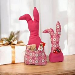 Deko Hasen im 2er Set, Oster Deko, Stoffhasen, Osterhasen mit Tasche