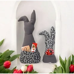 Deko Hasen im 2er Set, Stoffhasen, Osterhasen mit Tasche