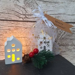 Deko Häuschen mit Ballonlicht im Organzasäckchen ~ Lichthäuser ~ Weihnachten ~ Lichthaus