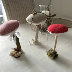 Deko Pilze 3er Set aus Leinen und Treibholz – Handgemachte Herbstdeko im Landhausstil