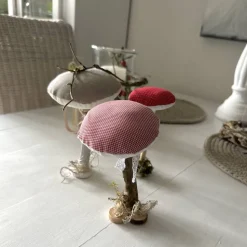 Deko Pilze 3er Set aus Leinen und Treibholz – Handgemachte Herbstdeko im Landhausstil