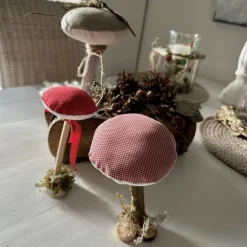 Deko Pilze 3er Set aus Leinen und Treibholz – Handgemachte Herbstdeko im Landhausstil