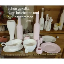 Deko Sekt-Flasche  gekalkt im Vintagelook