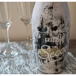 Deko Sekt-Flasche  gekalkt im Vintagelook