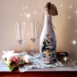 Deko Sekt-Flasche  gekalkt im Vintagelook