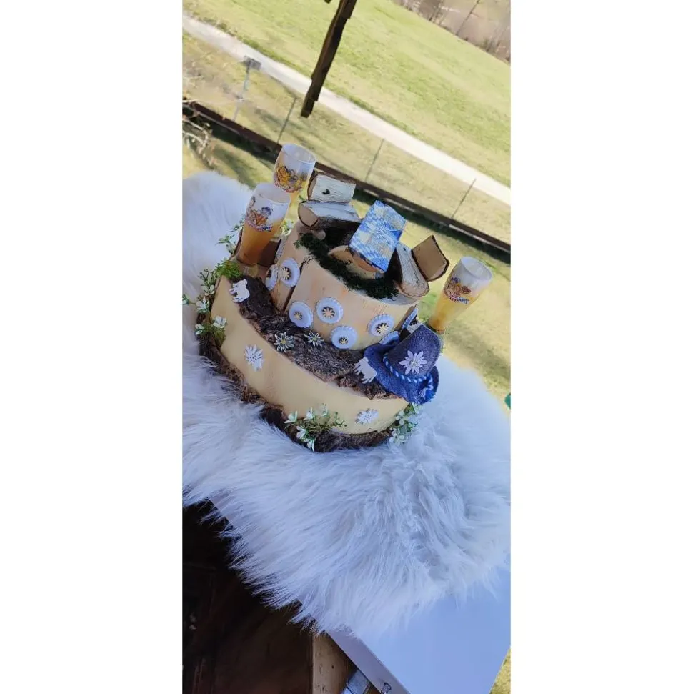 Deko Vatertag Geschenk Deko Vater auf Baumscheibe m Biergläser 34x25cm