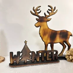 Deko-Figur Hirsch K1, geflammt, Weihnachtsdekoration aus Holz