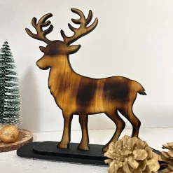 Deko-Figur Hirsch K1, geflammt, Weihnachtsdekoration aus Holz
