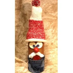 Dekofigur JEANS-OPA Weihnachtswichtel witzige Upcyclingfigur aus Glasflasche m. handgestricktem Mützchen