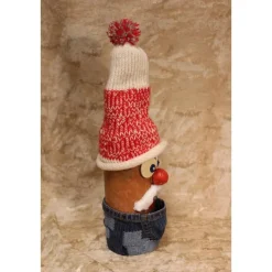 Dekofigur JEANS-OPA Weihnachtswichtel witzige Upcyclingfigur aus Glasflasche m. handgestricktem Mützchen