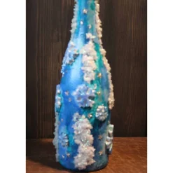 Dekoflasche GLITZERNDE KRISTALLE Upcycling bemalte Glasflasche Geschenk Winterdeko Wohndeko