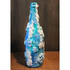 Dekoflasche GLITZERNDE KRISTALLE Upcycling bemalte Glasflasche Geschenk Winterdeko Wohndeko