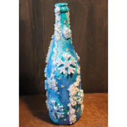 Dekoflasche GLITZERNDE KRISTALLE Upcycling bemalte Glasflasche Geschenk Winterdeko Wohndeko